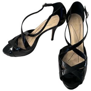 Kate Spade Lara Black Patent Strappy Heels 6.5 B